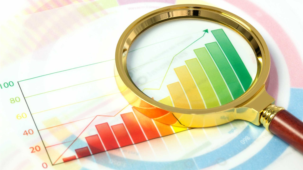 Business graph with magnifier.