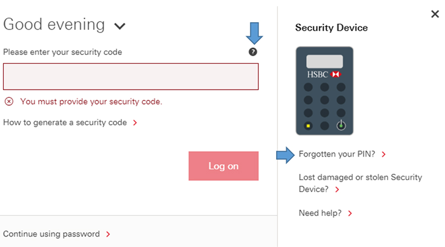 Instructions how to enter and generate a security code
