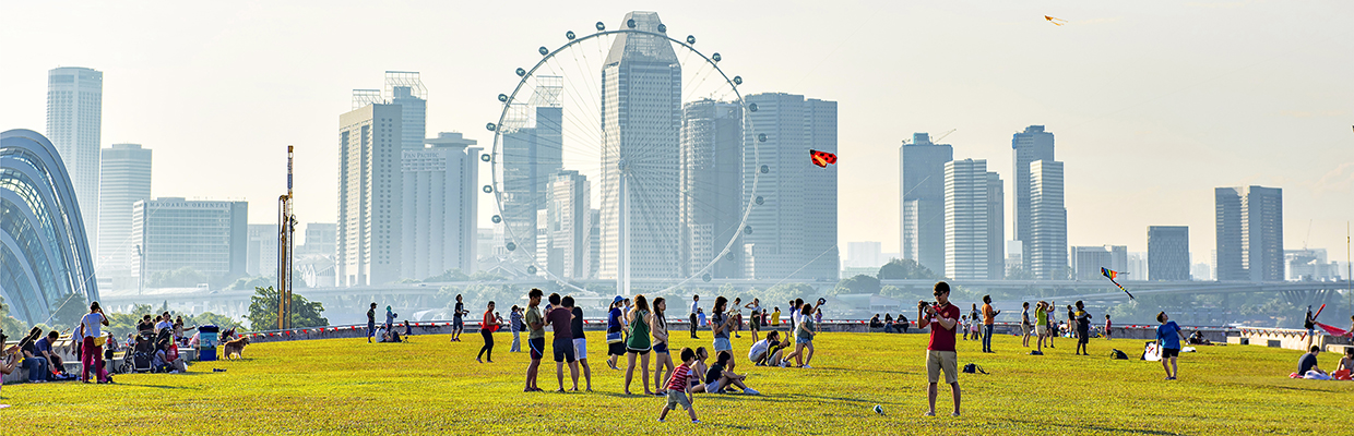 A ferris wheel in front of the Singapore skyline; image used for HSBC Singapore Expat Services