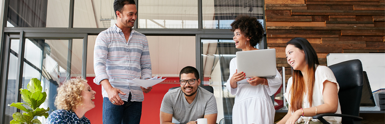 A group of people are talking; image used for HSBC Singapore Employee Banking Solutions