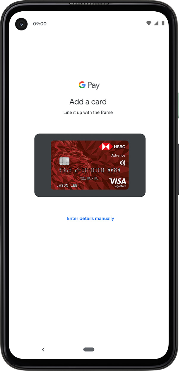Set up instructions step 2: Add your card to the app and enter details manually.