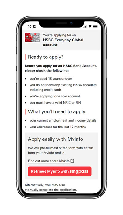 Digital account opening guide using Myinfo step 1