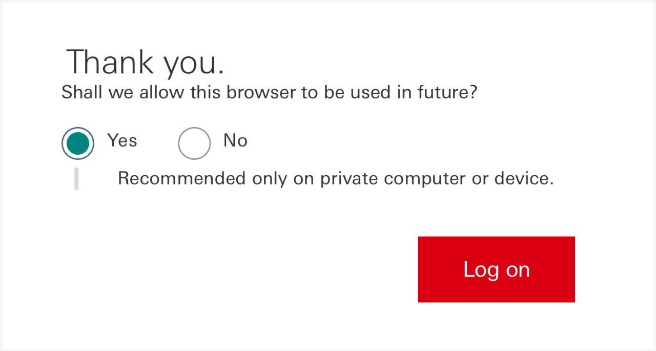 Trusted browser screen shot example for confirming if the user would like to trust the current using browser for now and future.