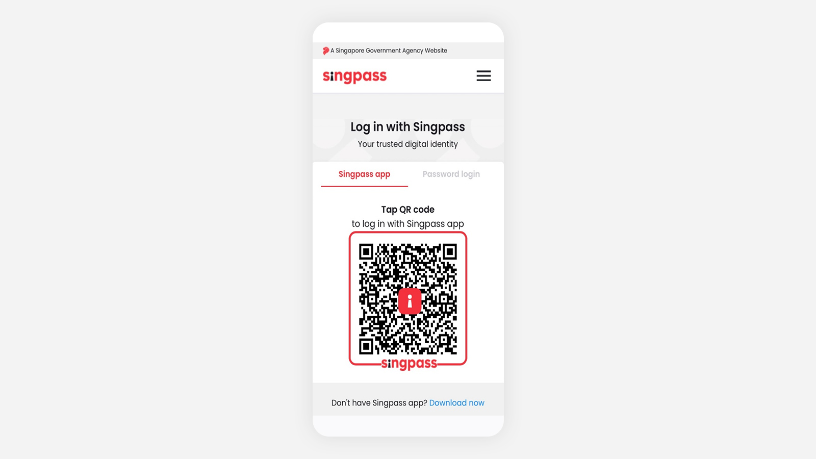 Login in with your Singpass credentials