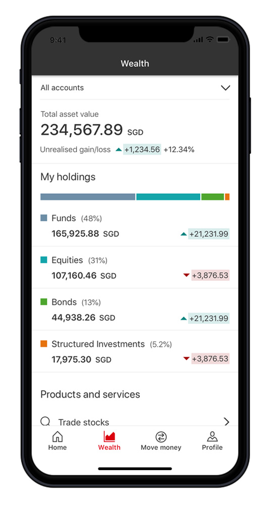 HSBC Singapore app wealth account screenshot 