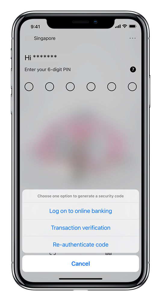 生成安全密码步骤2—在汇丰新加坡手机银行应用程序中，选择其中一个生成安全密码的选项。