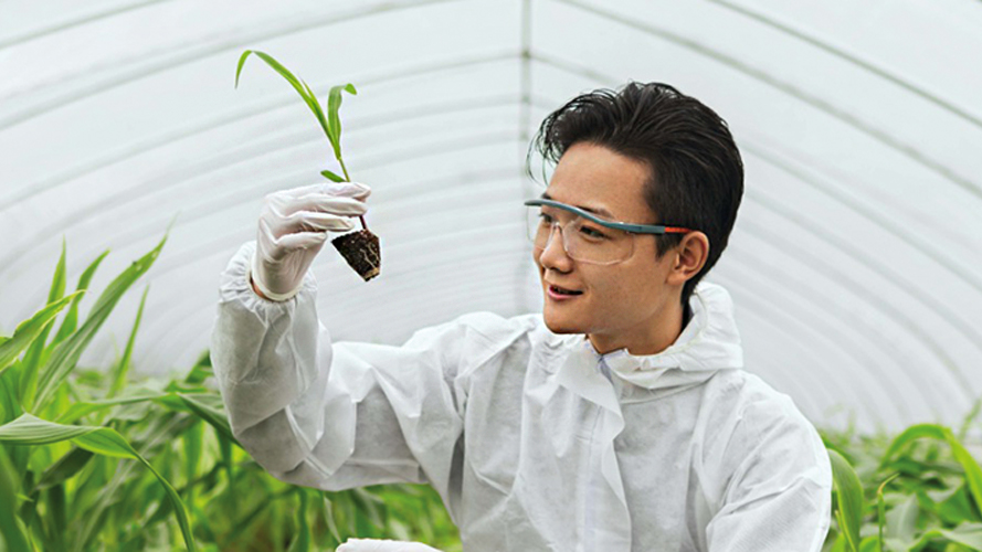 一位男士捧着绿色植物；图片使用于介绍汇丰新加坡汇财组合贷款。